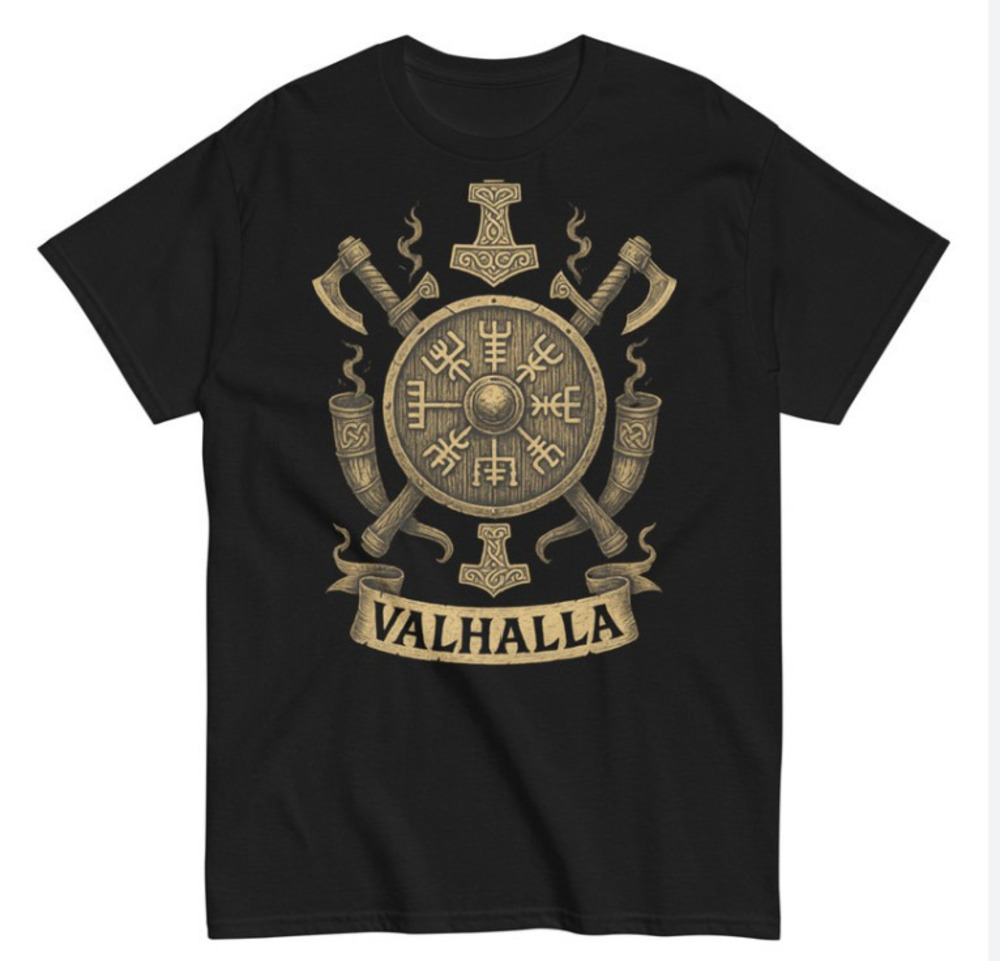 Viking T-Shirt Shield And Axes Valhalla